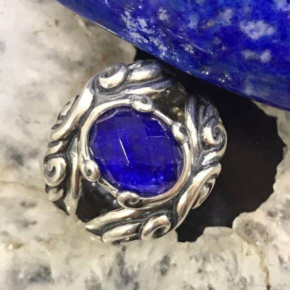 Carolyn Pollack Sterling Silver Lapis & Faceted Clear Quartz Doublet Ring Sz 5.5 - Picture 1 of 10